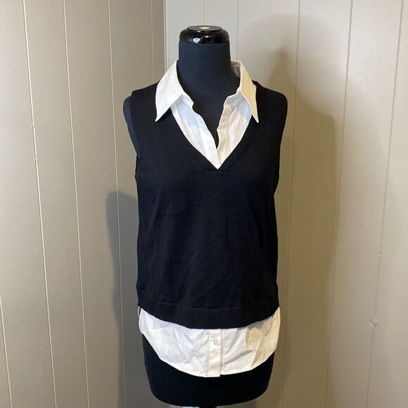 NWT j. society Women’s Medium Double Layer Sweater Vest Collar Side Vent - Picture 1 of 6